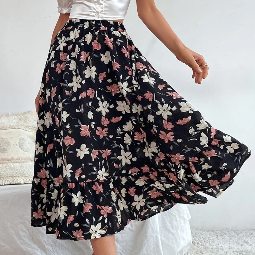 05 Boho Floral Print Ruffle Skirt - Picture 2 of 4